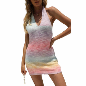 Boutique Rainbow Halter Mini Dress, Various Sizes NWT